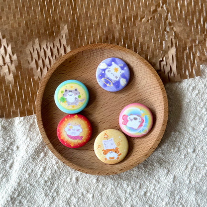 Glittery Button Pins - High Energy Cats
